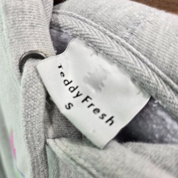 Teddy Fresh Hoodie Mens Small Gray Pullover Sweatshirt Green Purple 2017 - Picture 3 of 13